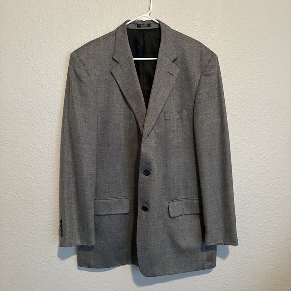 Jones New York Mens 44L Suit Jacket Blazer Gray Silk Wool Double Vented Business - Picture 2 of 9